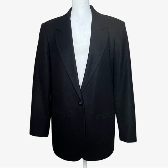VTG Sag Harbor Womens Wool Blazer Size 10 Black 80s 90s Boxy Grandpa Minimalist - Picture 1 of 9